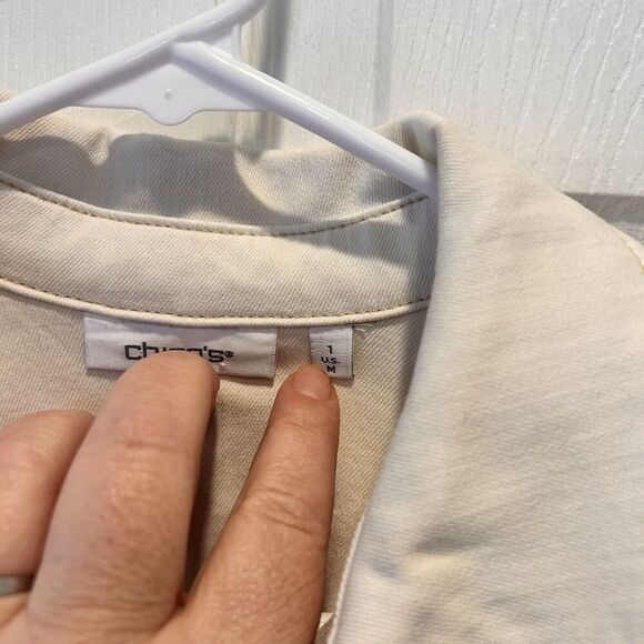 Chico's Jacket Women's Vanity 1 US 8 Medium White Ivory Puffy 3/4 Sleeve Denim - Picture 3 of 10